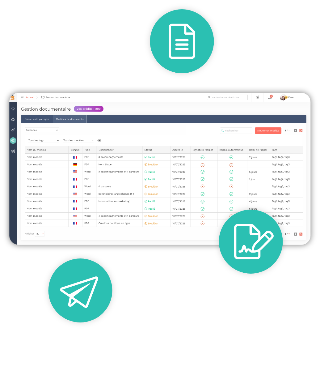 Partage de documents Teasio — gestion documentaire et modèles intégrés
