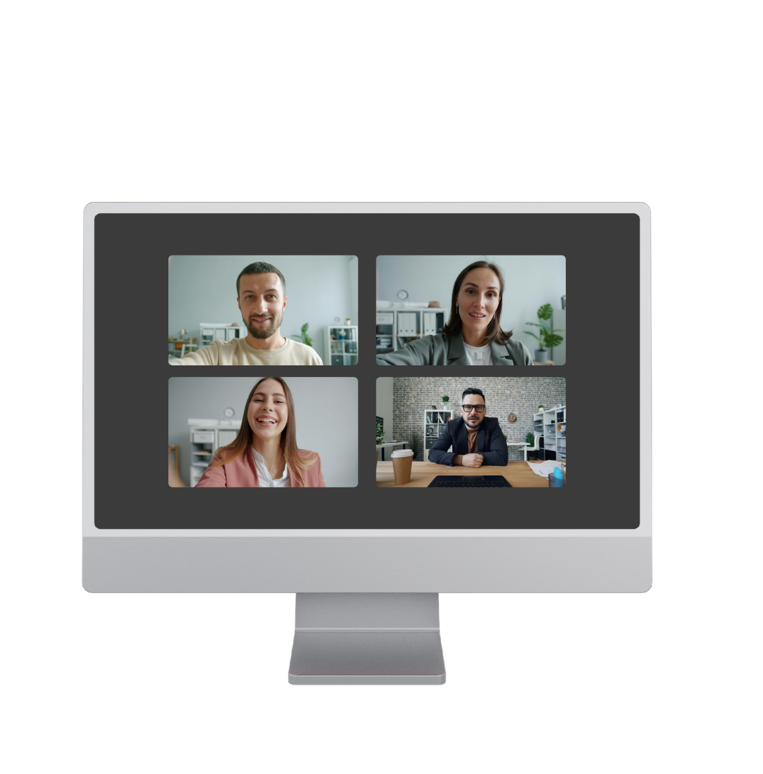 Écran d'ordinateur affichant un webinaire collectif à quatre participants dans Teasio