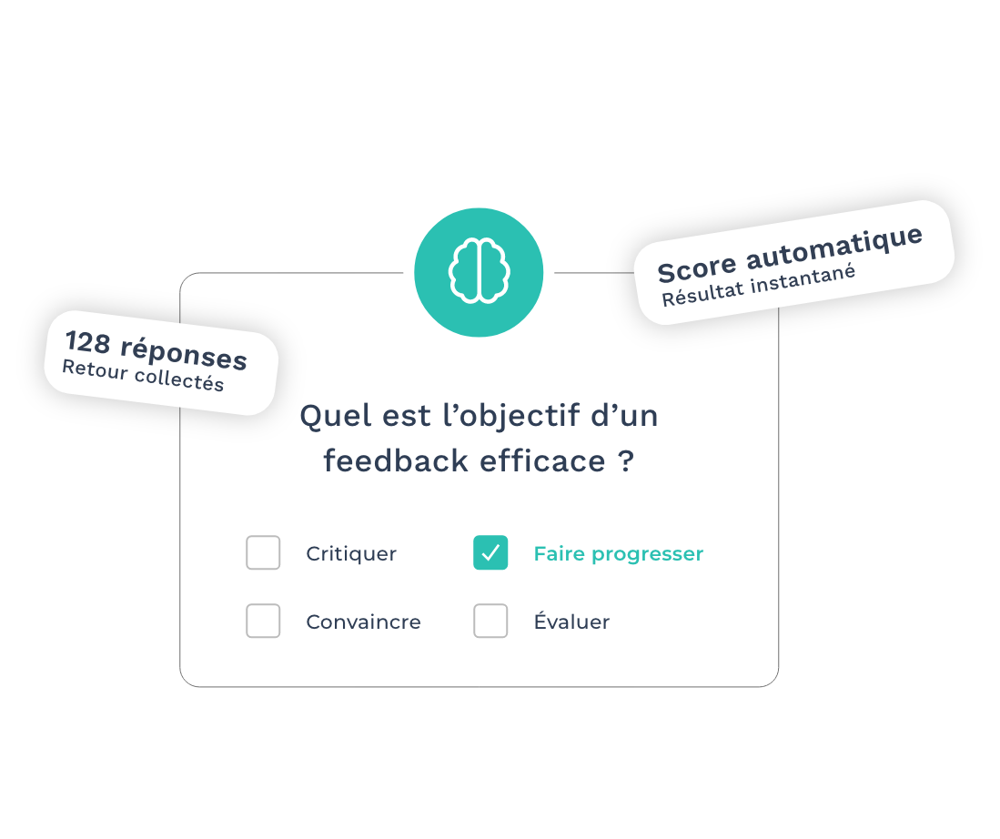 Interface de questionnaire Teasio avec score automatique et retours collectés