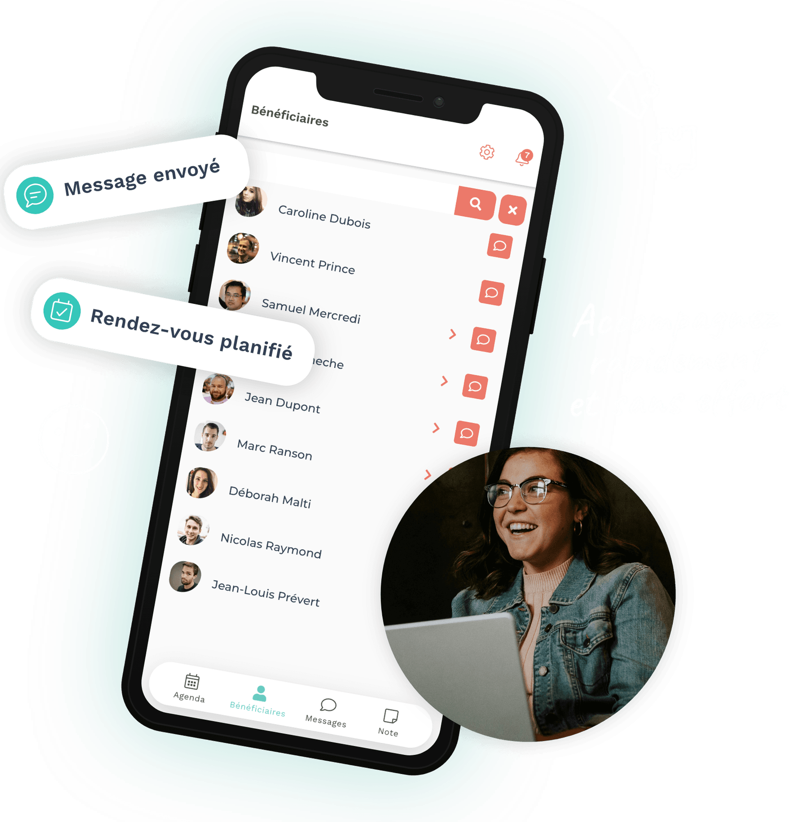 Application mobile Teasio pour coachs avec liste de bénéficiaires